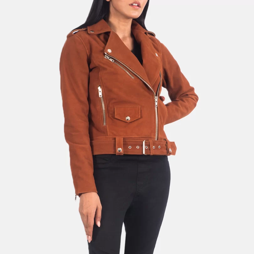 Women's Brown Belted Biker Jacket