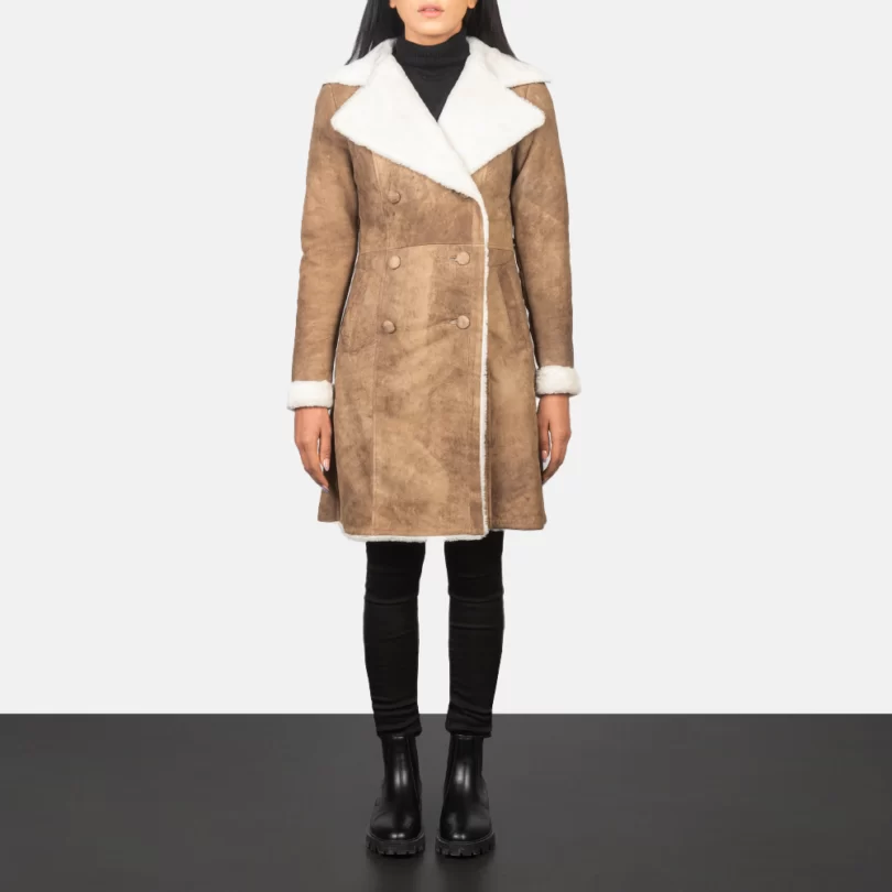 Women's Brown Distressed Fur Leather Coat,