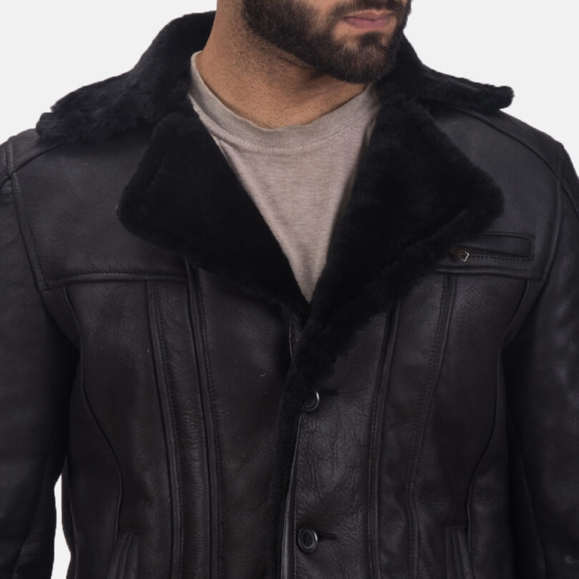 Men's Black Shearling Leather Coat