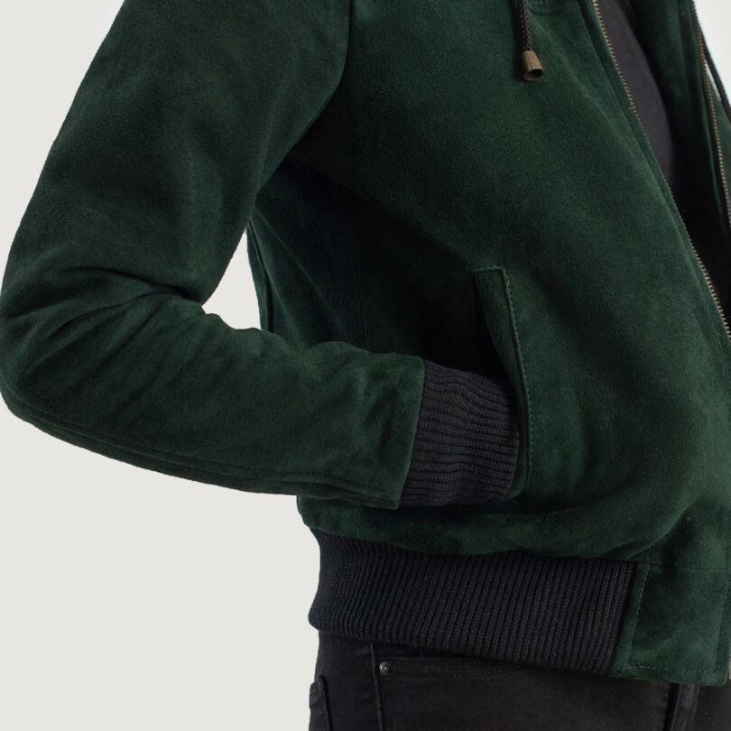 Women's Green Hooded Bomber Jacket