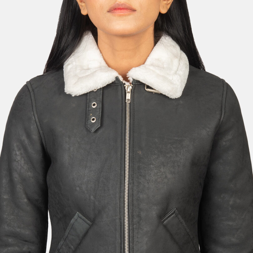 Women's White Fur Bomber Leather Jacket