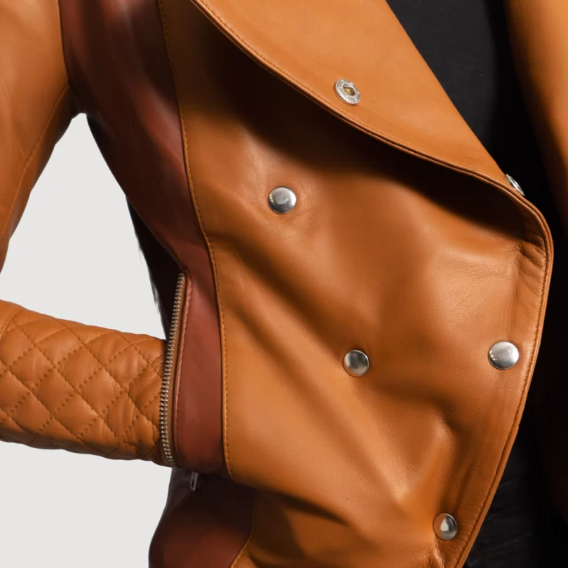 Women's Tan Overlap Leather Jacket