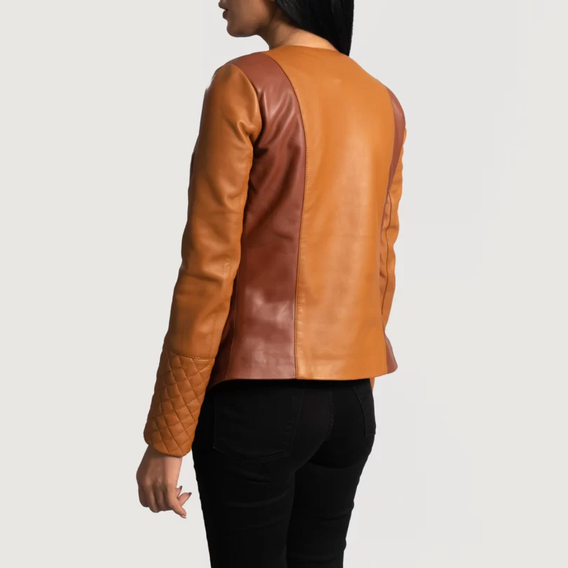 Women's Tan Overlap Leather Jacket